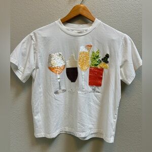 Queen Of Sparkles Sequined Brunch Tee T Shirt Top Size XS